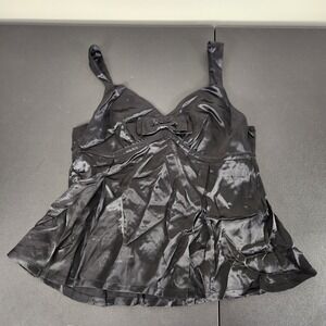 Gap Womens NWT Blouse Babydoll 100% Silk Sleeveless Bow Y2K Goth Black 2 Satin